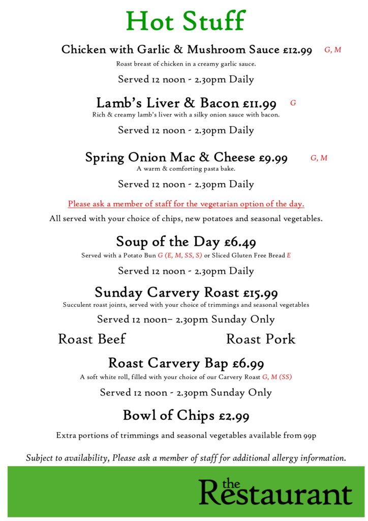 Second October Hot Stuff Counter Lunch Menu