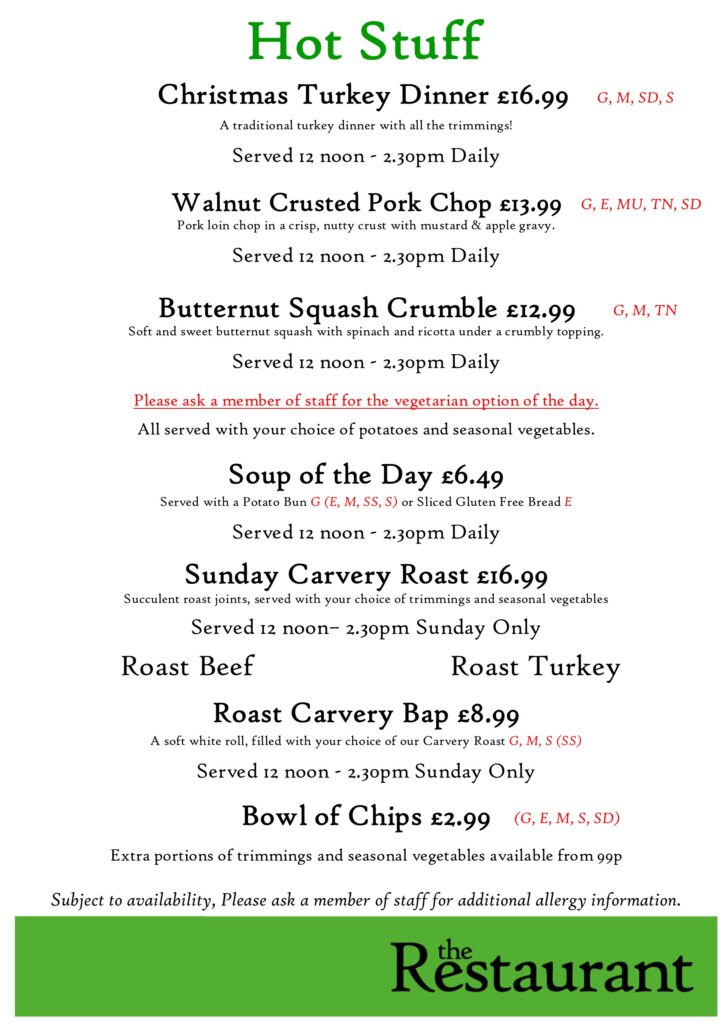 Third December Hot Stuff Counter Lunch Menu