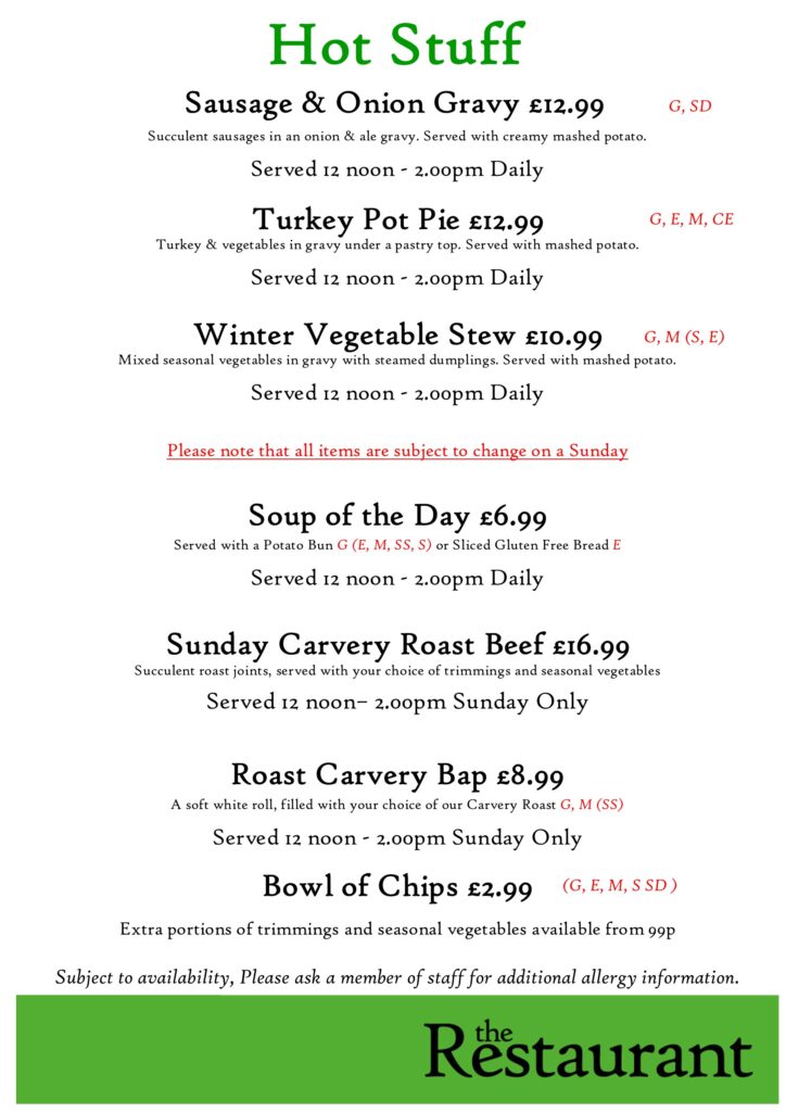 Third January Hot Stuff Counter Lunch Menu