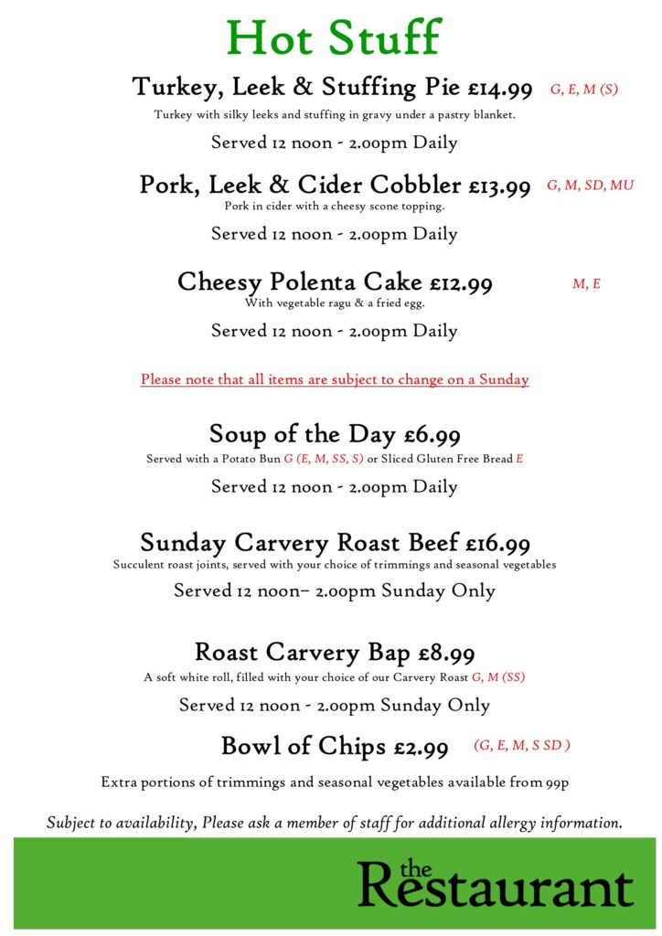 Second February Hot Stuff Counter Lunch Menu