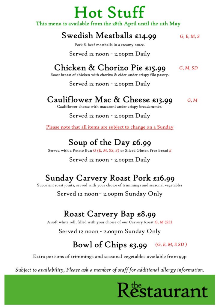 First May Hot Stuff Counter Lunch Menu