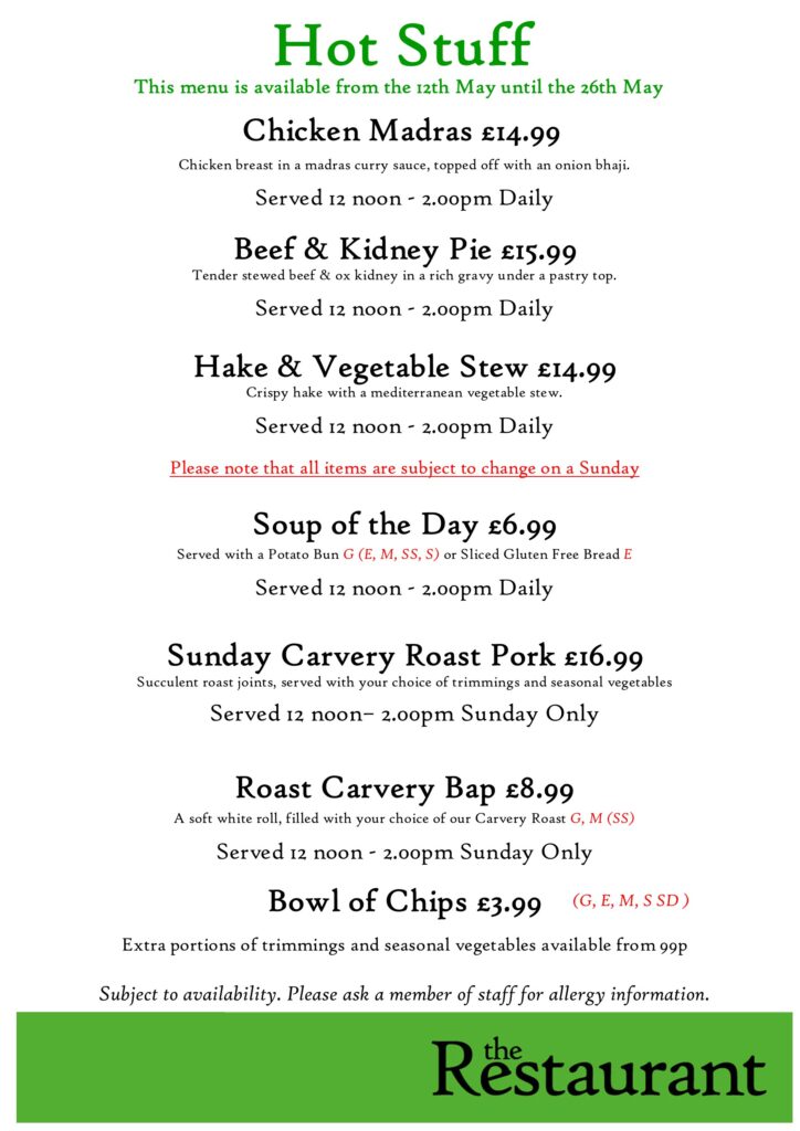 Second May Hot Stuff Counter Lunch Menu
