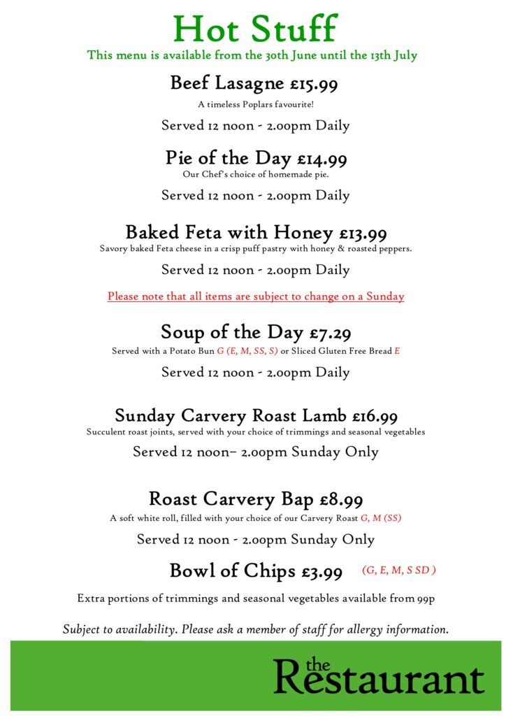 First July Hot Stuff Counter Lunch Menu