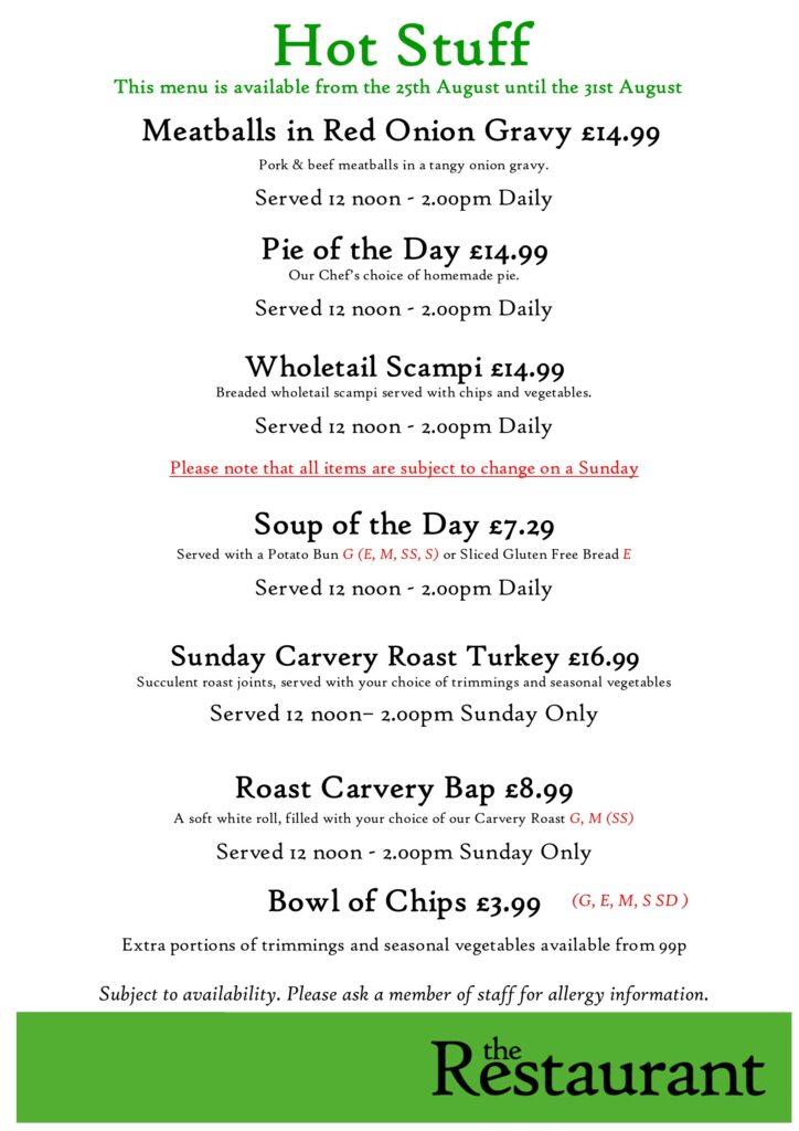 3rd AUG Hot Stuff Counter Lunch Menu