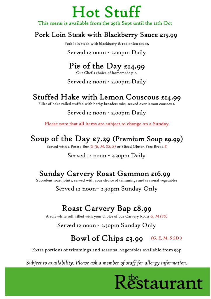 1st OCT Hot Stuff Counter Lunch Menu