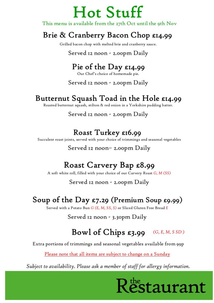 1st XMAS Change Hot Stuff Counter Lunch Menu