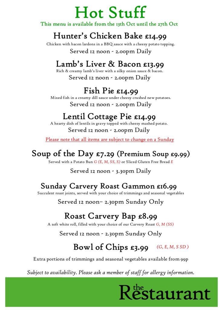 2nd OCT Hot Stuff Counter Lunch Menu