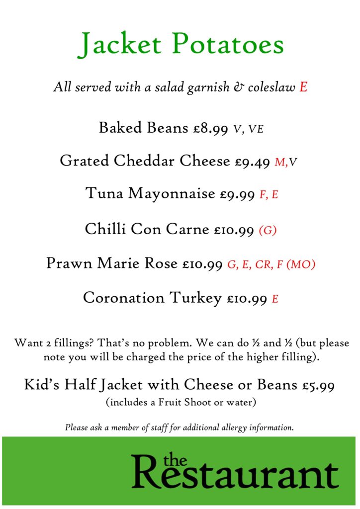 A3 Portrait Jackets counter menu