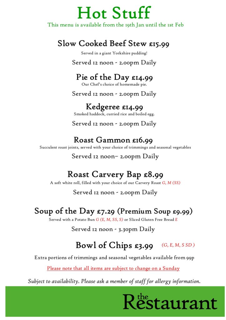 Second Jan Change Hot Stuff Counter Lunch Menu