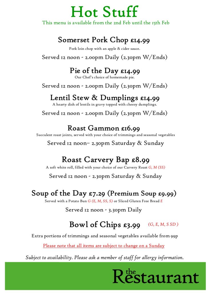 First Feb Change Hot Stuff Counter Lunch Menu