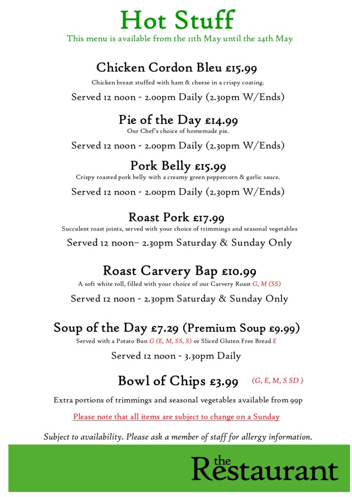 Second May Change Hot Stuff Counter Lunch Menu