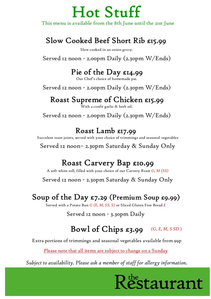 Second June Change Hot Stuff Counter Lunch Menu