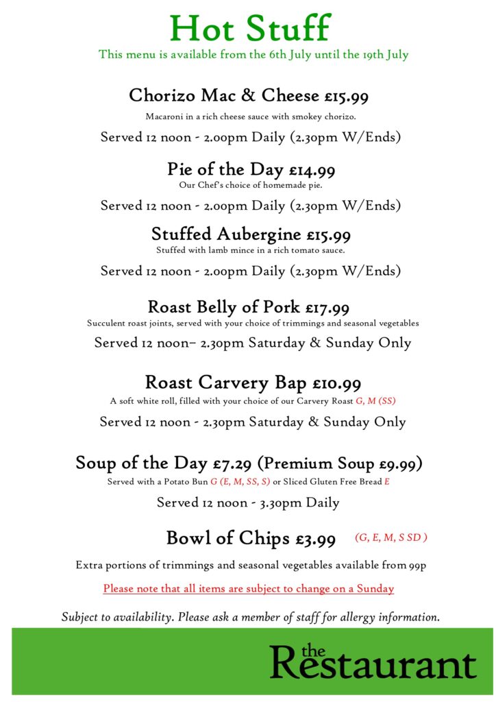 First July Change Hot Stuff Counter Lunch Menu