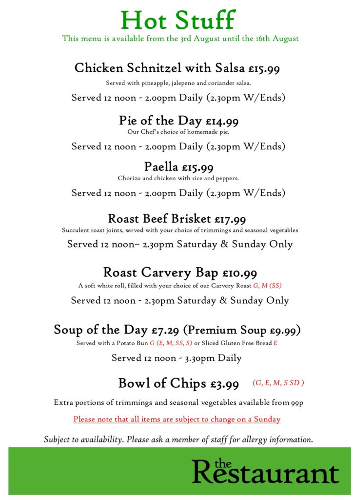 First Aug Change Hot Stuff Counter Lunch Menu