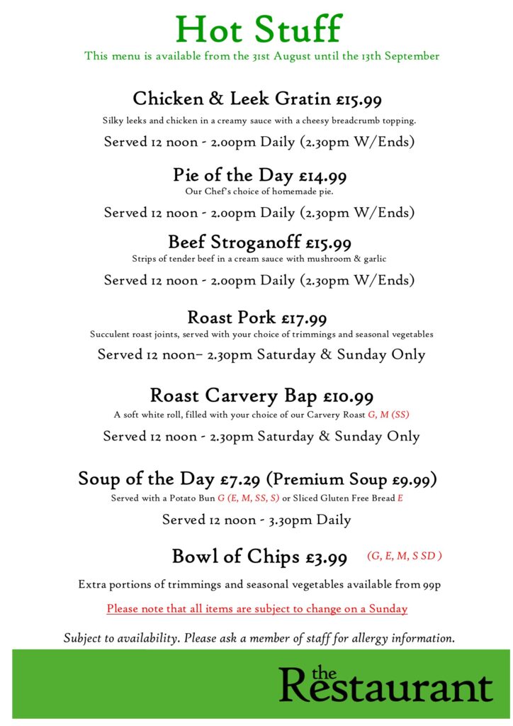 First Sept Change Hot Stuff Counter Lunch Menu