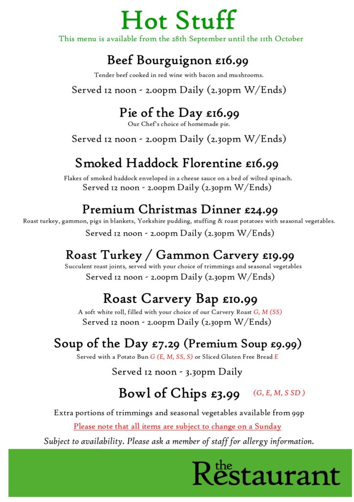 First Oct Change Hot Stuff Counter Lunch Menu