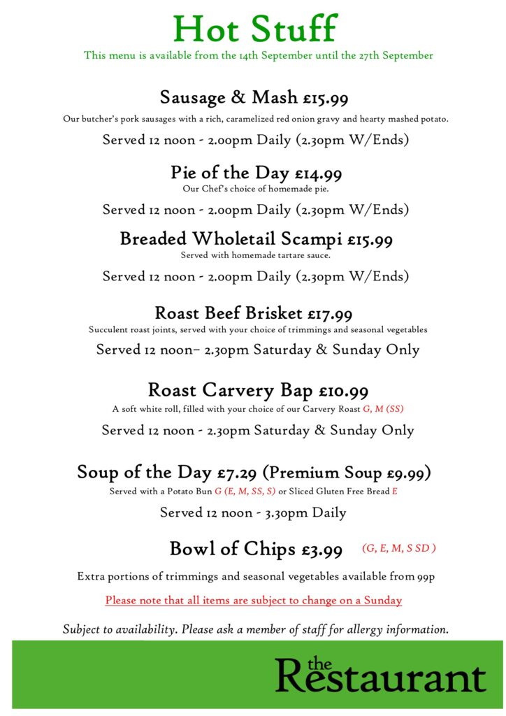 Second Sept Change Hot Stuff Counter Lunch Menu