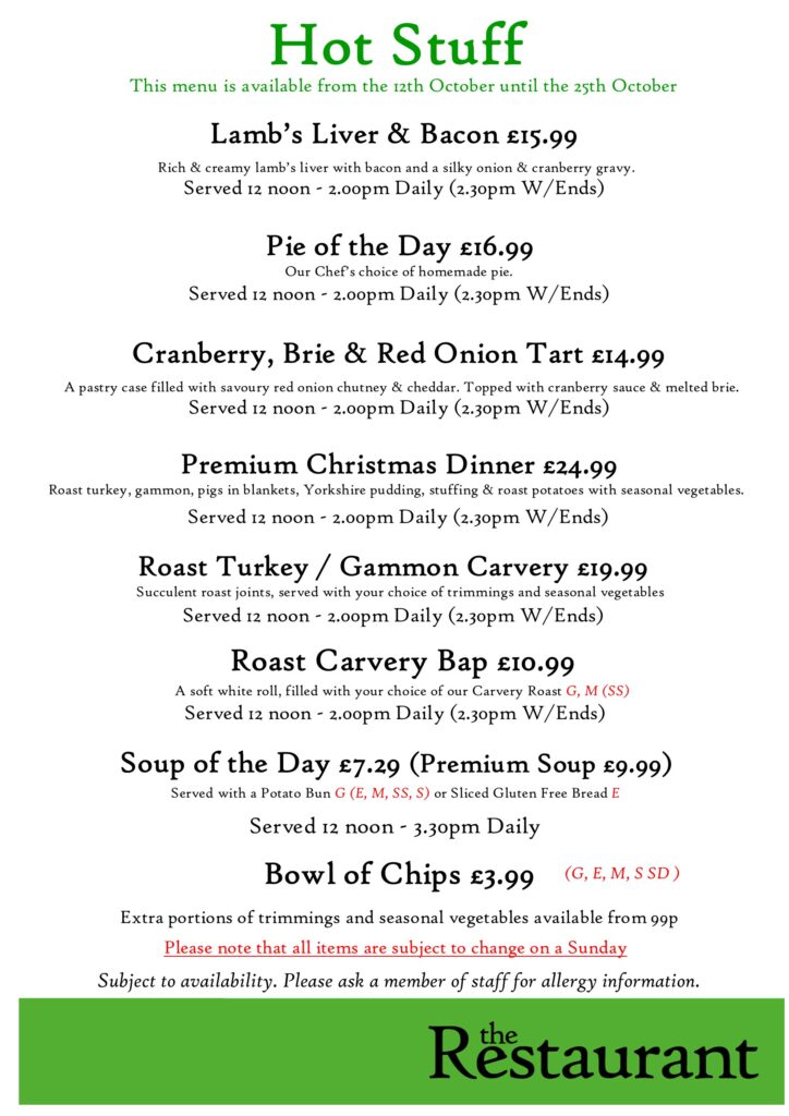 Second Oct Change Hot Stuff Counter Lunch Menu